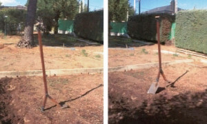 Soporte con eje para la basculación de la herramienta de cavar