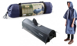 Poncho para la lluvia transformable en tienda de campaña